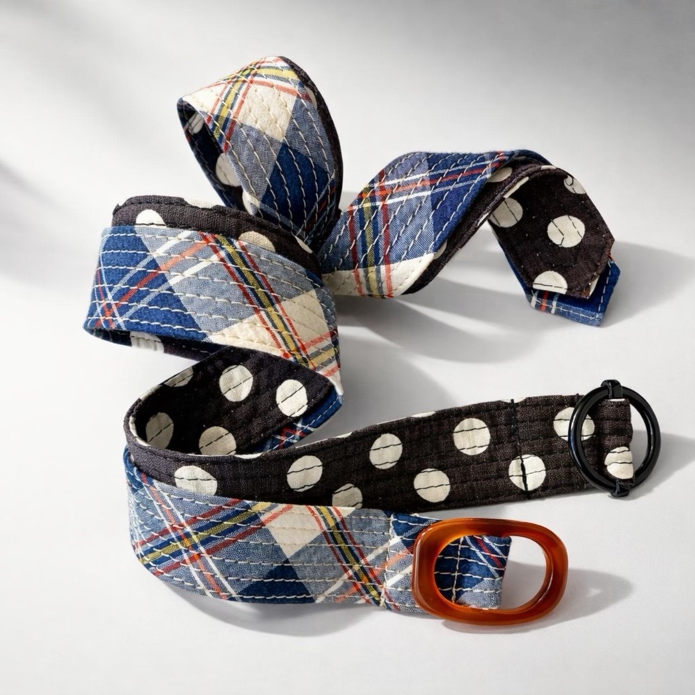 J Crew set of 2 fabric belts, plaid & polka dots, adjustable, S/M - Picture 2 of 10